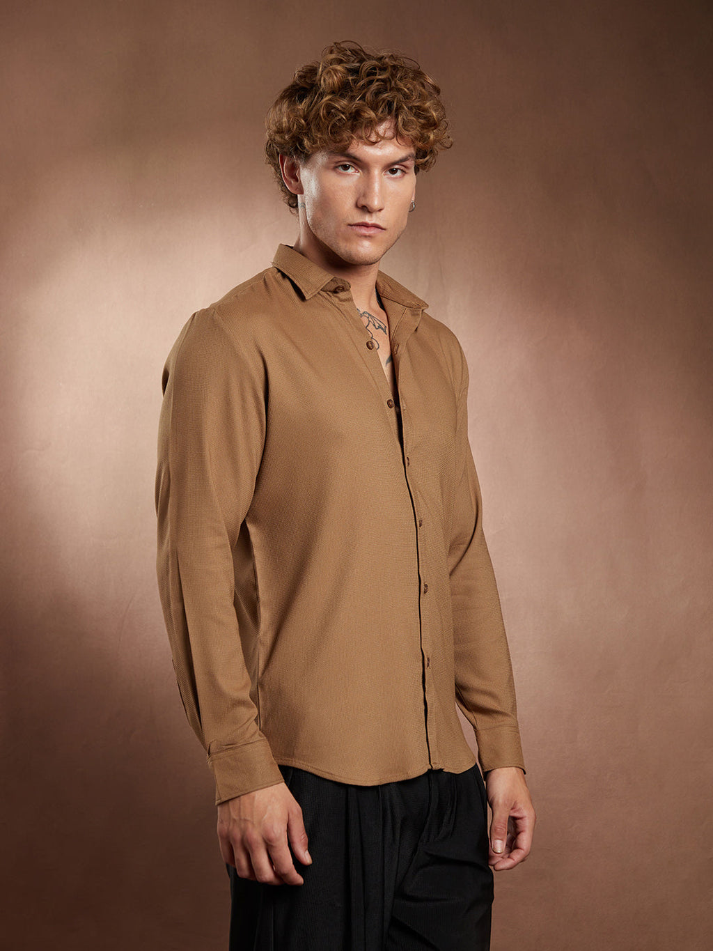 Solid Waffle-Weave Shirt