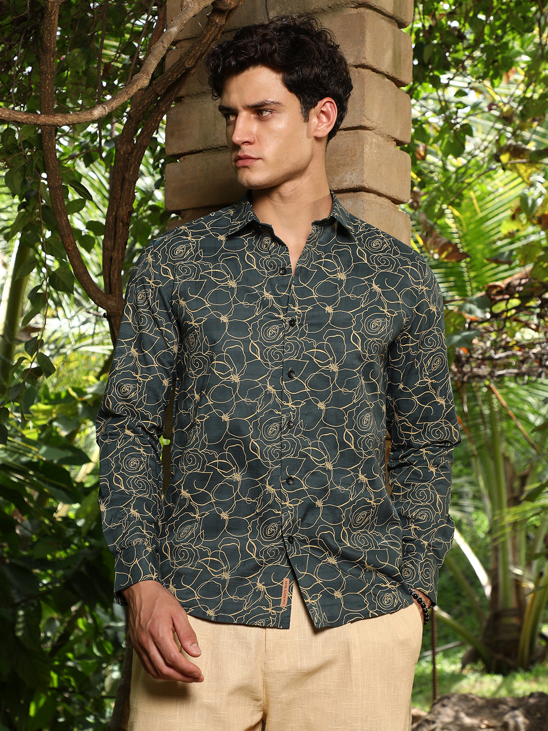 Sacramento Green Roses-Lined Embroidered Shirt